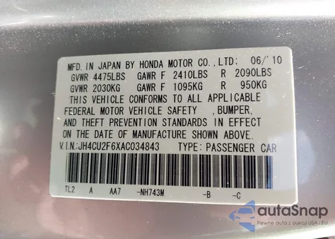 2010 Acura Tsx 2.4 from USA, damaged, VIN JH4CU2F6XAC034843